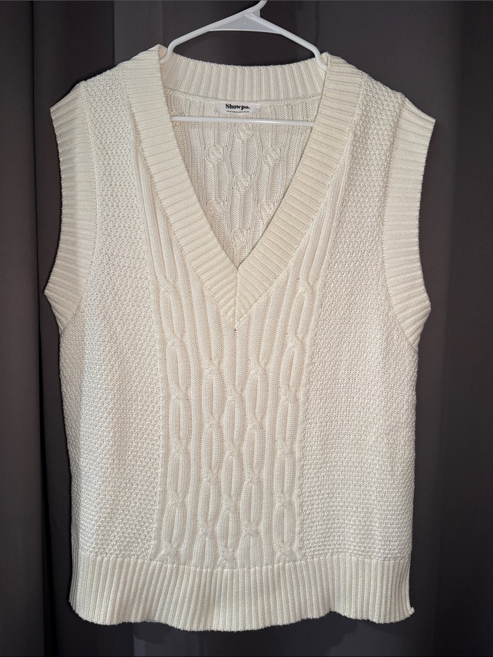 Showpo. Ivory Cable Knit V-Neck Sweater Vest